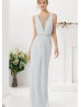 Sheer Beaded Lace Long Chiffon Prom Dress